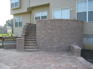 Spriral Staircase and Raised Patio Finished Project with Village Square Random Pattern